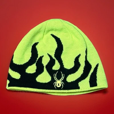 Spyder Flame Beanie Yellow Black Youth 8-20 Y2K Winter Sportswear Streetwear - Image 1 of 4