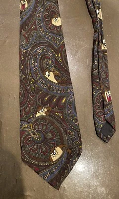 Corbata de seda Looney Tunes Mania Tasmanian Devil 1994 Taz Paisley novedad para hombre Foto 1 de 4