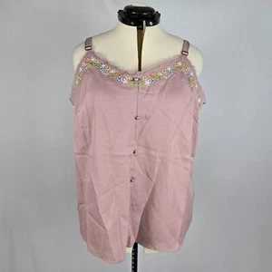Bloomchic Cami Top Women's 1X Sleeveless V-Neck Mauve Embroidered Floral NWT - Picture 1 of 10
