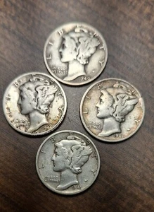 Early 1940s WINGED LIBERTY Dimes (4) - Picture 1 of 2