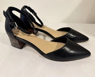 Zapatos de salón ALDO para mujer 9 Aloicia con cordones de cuero negro carey tacones de corte Foto 1 de 4
