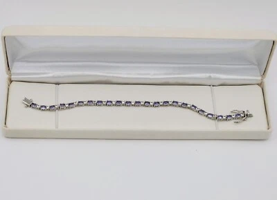 Brazalete Tenis Plata 925 Tanzanita Simulada y Topacio Blanco Corte Marquesa 3mm Foto 1 de 4