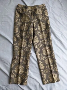 Vintage Talbots Pants Brown Gold Damask Silk Jacquard Brocade Womens Size 12 - Picture 1 of 14