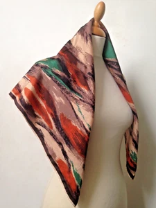 Vintage 1960s neck scarf, multicoloured abstract design, hand stitched edges - Picture 1 of 9