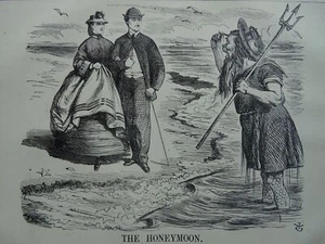 1863 antiker viktorianischer Druck DIE FLITTERWOCHEN & VATER NEPTUN - Bild 1 von 2