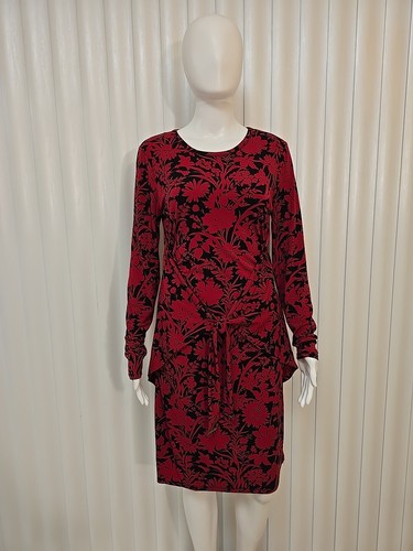 Abito tubino donna Michael Kors rosso nero stampa floreale manica lunga taglia S.