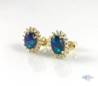 Orecchini a perno opale oro vero opale australiano argento sterling con ziron... - Immagine 1 di 4