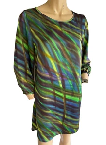 Wallis ~ Short Psych Mod Green Mix 3/4 Sleeve Satin Shift Dress Size 14 NEW BNWT - Picture 1 of 3