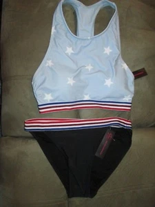 NWT 2 Pc. NoBoundaries Sz 3-5 RedWhiteBlueBlack Bathing Suit_HygLinerInPlace - Picture 1 of 8