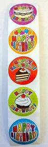 100 Happy Birthday Stickers Party Favors Teacher Supply envelope seals - Bild 1 von 1