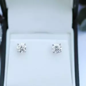 Diamond Stud Earrings F VS2 Round AGI Certified Grown Lab Created 14K White Gold - Picture 1 of 13