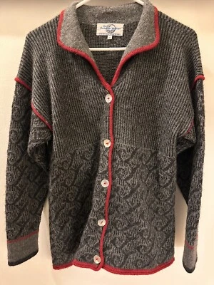 Vintage Sweater Venture 100% Alpaca Hair Bolivia Made Red/Gray Cardigan Women’s - Image 1 of 4