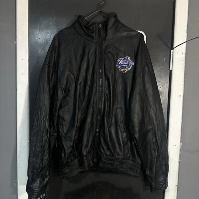 World Series 1998 Pro Player 90s MLB Leather Jacket With Embroidered Logo SIZE L - Image 1 of 4