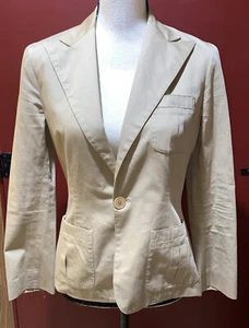 Vtg RALPH LAUREN Black Label Tan Womens Cotton 1-Button Blazer Jacket Tan Sz 4 - Picture 1 of 9