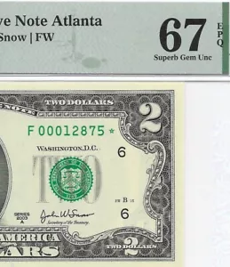 2003A $2 ATLANTA *STAR* ⭐️ FRN PMG Superb Gem Uncirculated 67 EPQ. SCARCE Series - Picture 1 of 3