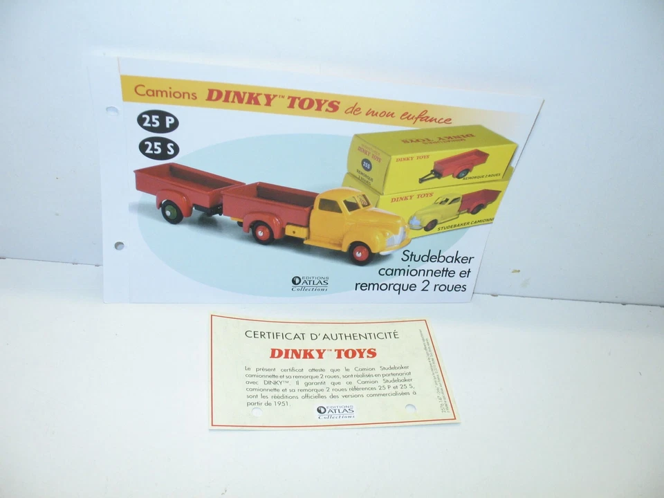 1 Spina + Certif. Dinky Toys Atlas Repro Rif. 25 P + 25 S,Studebaker E Rimorchio - Immagine 1 di 1