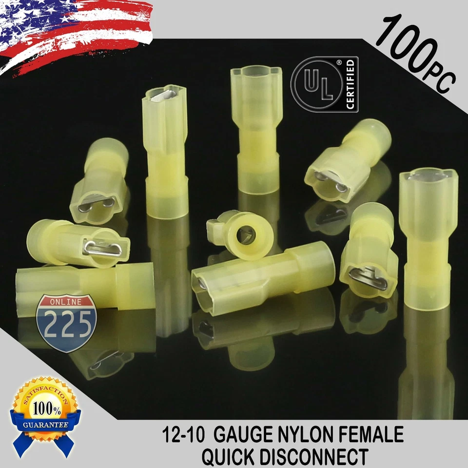 10-12 GAUGE 100 PCS NYLON FULLY INSULATED QUICK DISCONNECT FEMALE .250 CONNECTOR - Image 1 of 1