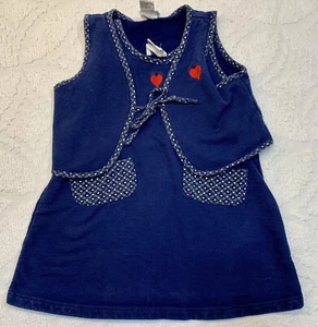 Vintage 1990s Talbots Kids 2 Piece Jumper Dress Vest Set XS Navy Blue Red Hearts - Picture 1 of 6