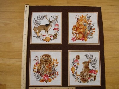 Folhagem e pele de coelho coruja esquilo veado (A) blocos de painel de tecido colcha de algodão (4) - Imagem 1 de 3