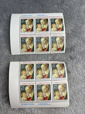 Christmas Madonna by Botticelli, 25¢ stamp, Plate Block X 2, Scott# 2399, MNH - Image 1 of 4