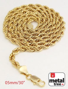 Men's 14K Yellow Gold Plated 5 mm Rope Chain Necklace 30" for Micro Mini Pendant - Picture 1 of 4