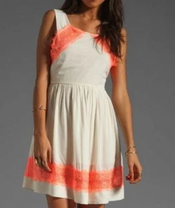 Free People Ivory Pink Lace Sheer Eyelash Fringe Sleeveless Dress ~ 8 M3020 - Picture 1 of 12