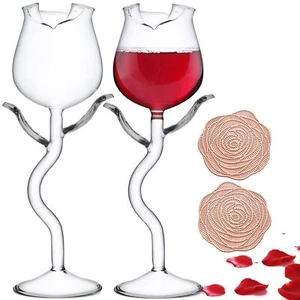 Rose Cocktail Glass Wine Goblet Glasses Flower Drinkware Set Of 2 Crystal Champa - Picture 1 of 7