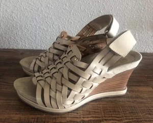 Earthies Petra Biscuit women's wedge woven leather sandals US 6B (m) EUC - Picture 1 of 18