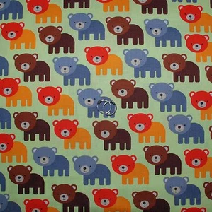BonEful Fabric FQ Cotton Quilt Green Forest Tree Brown Boy BEAR Red Stripe Dot S - Picture 1 of 12