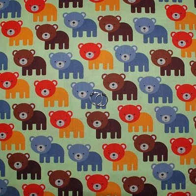 BonEful Fabric FQ Cotton Quilt Green Forest Tree Brown Boy BEAR Red Stripe Dot S - Image 1 of 4