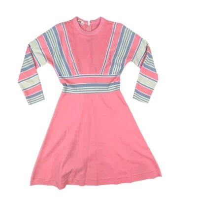 Vintage 1960s 70s R&K Originals long sleeve full zip shirt dress pink x gray - Image 1 of 4