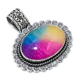 Colgante de joyería de plata de ley 925 hecho a mano con piedras preciosas de cuarzo solar arco iris - Imagen 1 de 6