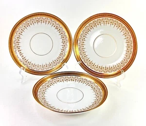 3 D&C Bernardaud Limoges Saucers Gold Greek Key France 6" Antique C183 - Picture 1 of 5