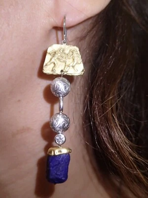 Pendientes de lapislázuli de diamantes de diseño MDVIANT 18k doble tono 10TCW VS/SI 24,9 g Foto 1 de 4