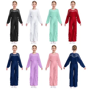 Kids Girls Leotard Drama Bodysuit Ruffled Rompers Chacha Overalls Cheer Leader - Picture 1 of 70