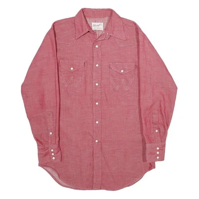 WRANGLER Mens Red Cotton Blend Western Shirt M Vintage Style Snap Button - Image 1 of 4