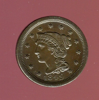 1849 Braided Hair Large Cent | Choice Brilliant Uncirculated - Image 1 of 3