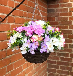 Artificial Flower Hanging Basket hydrangea and wild flowers hand made - Picture 1 of 3