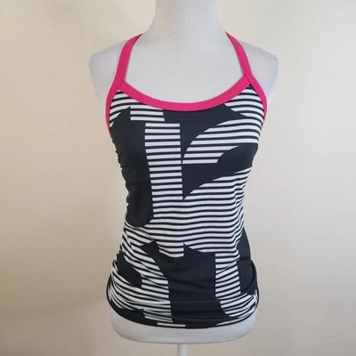 Under Armour Built-in Bra Tank Top Size Small Black And White W/ Pink Trim Shirt - Image 1 of 4