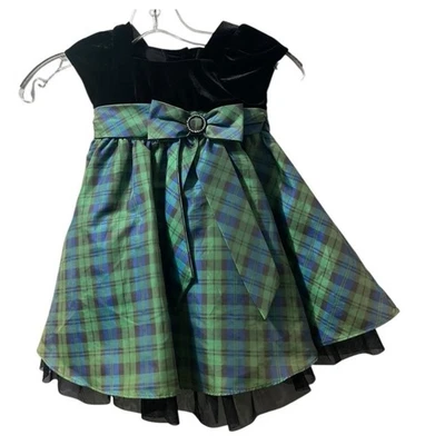 Jona Michelle праздничное платье черный бархат лиф синий клетку юбка lil девочек 2T - Изображение 1 из 4