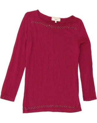 NEXT Womens 3/4 Sleeve Boat Neck Jumper Sweater UK 6 XS Burgundy Spotted UZ02 - Image 1 of 3