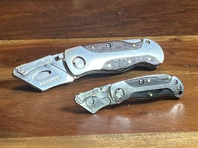 Vintage Sheffield WOOD HANDLE FOLDING POCKET RAZOR KNIFE + Small One - Image 1 of 4