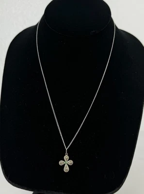 Collar Cruz Modernista Colgante Plata de Ley 17" Pequeño Turquesa Foto 1 de 4