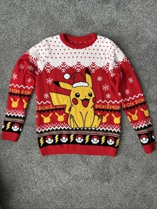 Pokemon Pikachu Unisex Christmas Holiday Sweater Youth XLarge Red Gray - Picture 1 of 3
