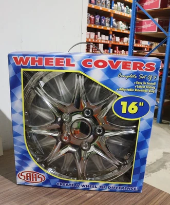 NEW SAAS SILVER CHROME   16 INCH WHEEL COVER HUB CAPS PART DCW15C-16 FREE POST - Image 1 of 2