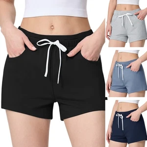 Pantalones Cortos para Sudar Mujeres Algodón Cordón Entrenamiento Correr Salón Pantalones Cortos Elastizados - Imagen 1 de 45