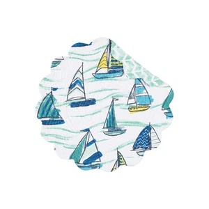 Dockside Cotton Quilted Round Reversible Placemats Set of 6, 17" - Picture 1 of 4