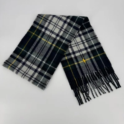Polo Ralph Lauren Made in Italy Tartan Wool Scarf Pony Logo Italian Navy Green - Image 1 of 4