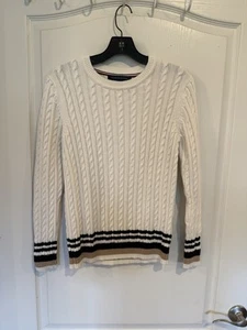 Tommy Hilfiger Women's white Cable Knit Cotton preppy pullover Sweater sz medium - Picture 1 of 8