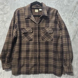 Vintage Gap Shirt Shacket XL Button Up Brown Plaid Wool Blend Flannel Gorpcore - Picture 1 of 6